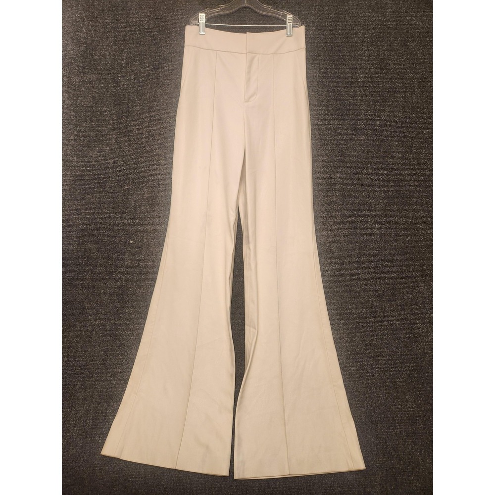 Alice + Olivia Pants Womens‎ 0 White Leather Look High Rise Flare Pockets Read